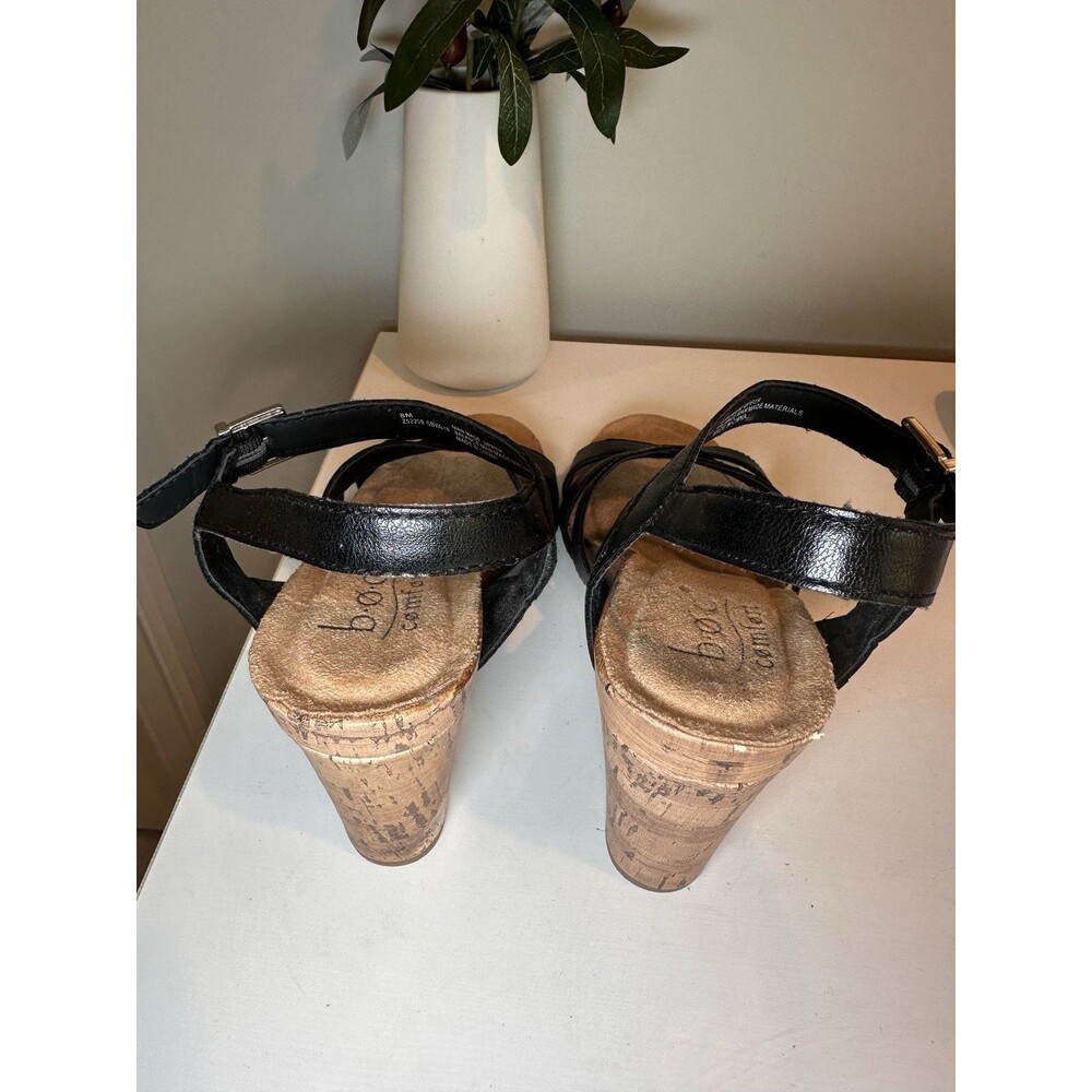 B.O.C. Born Concepts Black Strappy Cork Wedge Heel Sandals Size 8M Comfort - Picture 3 of 10